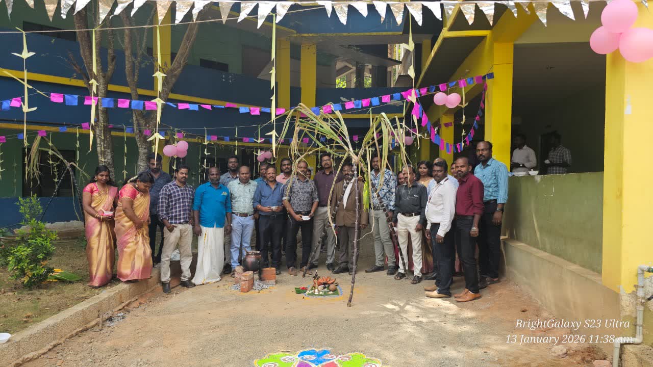 Students and staff participating in a campus celebration